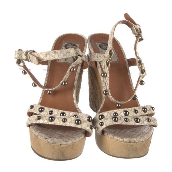 Lanvin Authentic beige brown ankle strap wedge Heels Espadrilles Sandals 9 - Picture 2 of 10